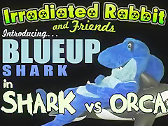 Blueup Shark in Shark vs Orca Whale fursuit inflation blowup
