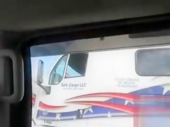 Car cocksucker shows her pussy to a trucker