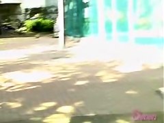 Desirous oriental skank loses her skirt when some sharking fella snatches it