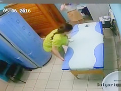 Lady with tiny tits undresses before a massage