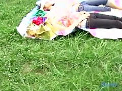 Lovely Japanese broads fully exposed while having rest