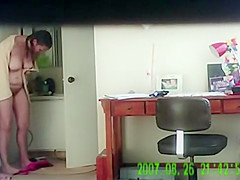 Mature Step mother spied through a window