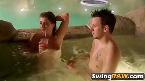 Outdoor Spa Swinger Babes Blowjob Fuck Group