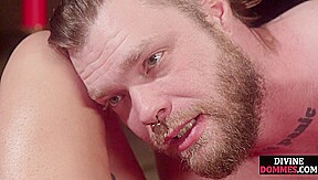 Pregnant divine domina licked all over hairy pussy by sub