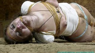 Rachel hogtied with twine