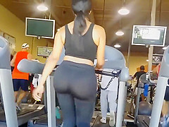 Semi sheer pants on her bubble booty in the fitness club