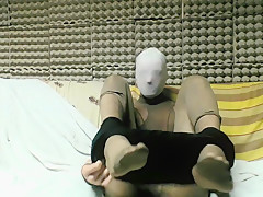 YOUNG GUY IN TAN PANTYHOSE ENCASEMENT AND SPANDEX LEGGINGS MASTURBATING
